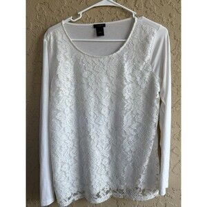 Ann Taylor Off White Sz Large Lace Front Long Sleeve Lightweight Woman’s Blouse